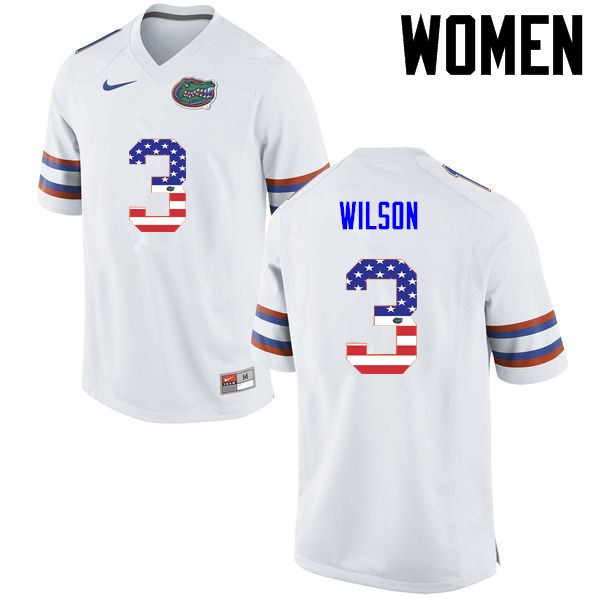 Women's NCAA Florida Gators Marco Wilson #3 Stitched Authentic USA Flag Fashion Nike White College Football Jersey ESY7065CL